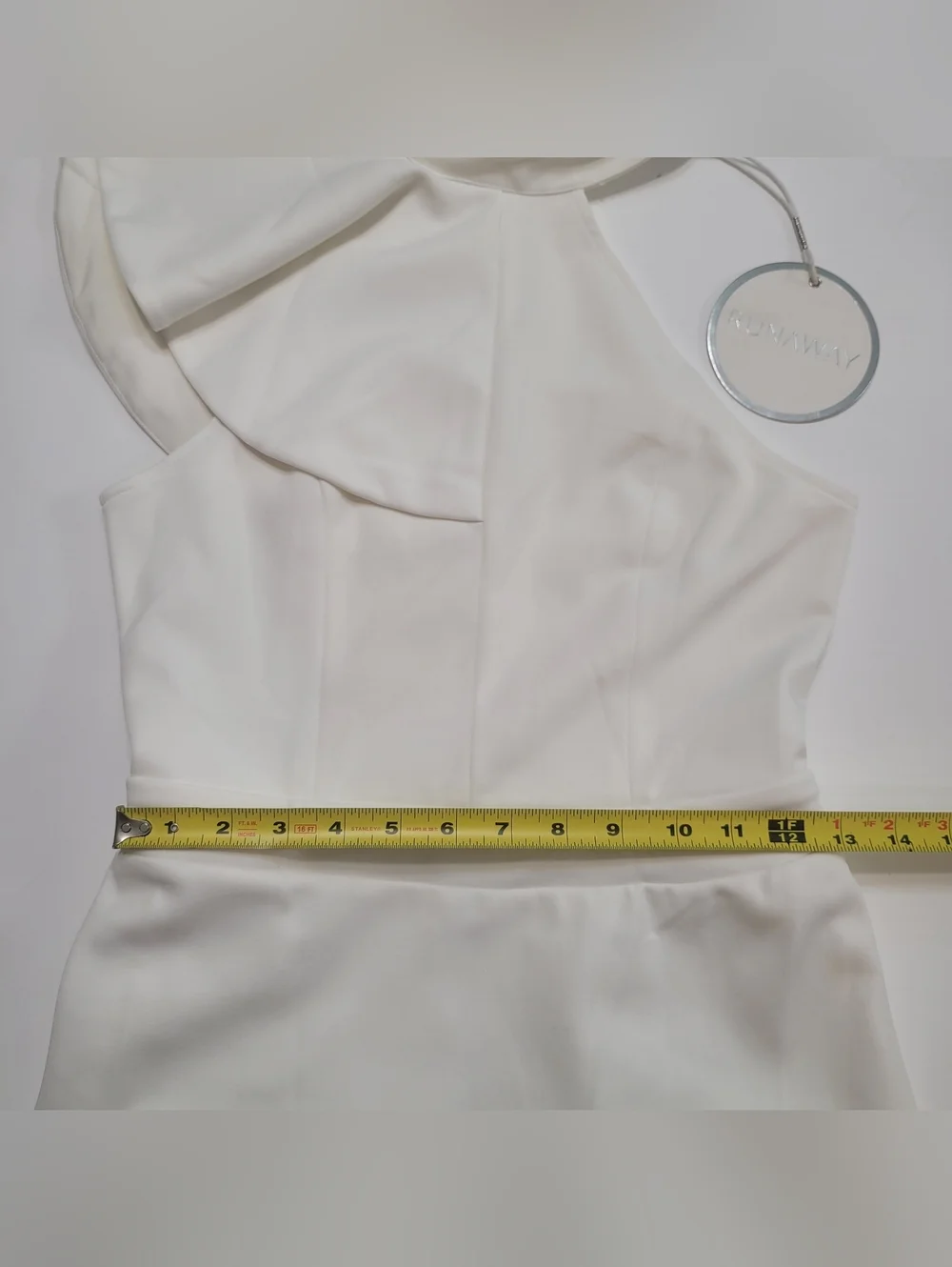 One-Shoulder White Mini Dress with Neck Tie Detail Size S/4
